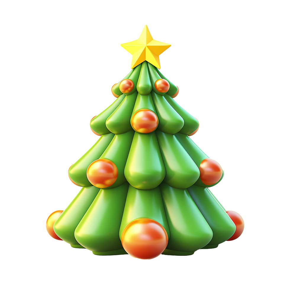 AI generated 3d cartoon christmas tree decoration png isolated on transparent background