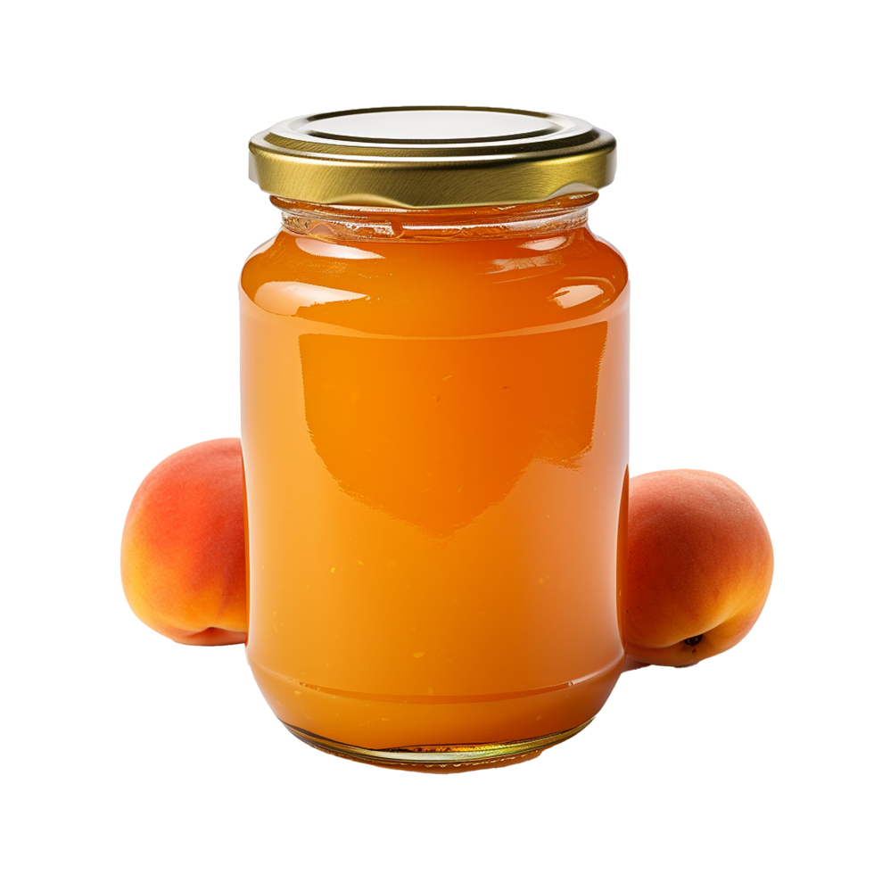 AI generated Fresh tasty apricot jam jar with a gold lid png isolated on transparent background