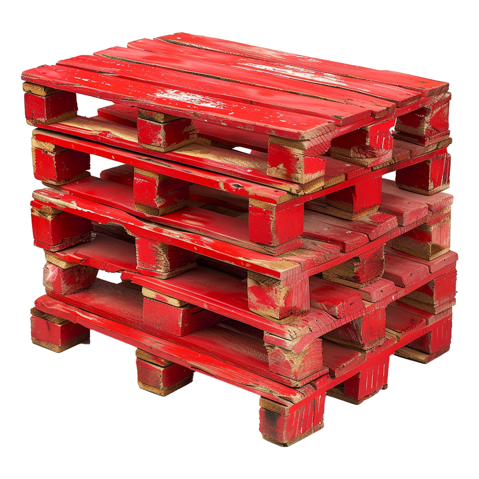 AI generated Red painted wooden pallets isolated on transparent background png