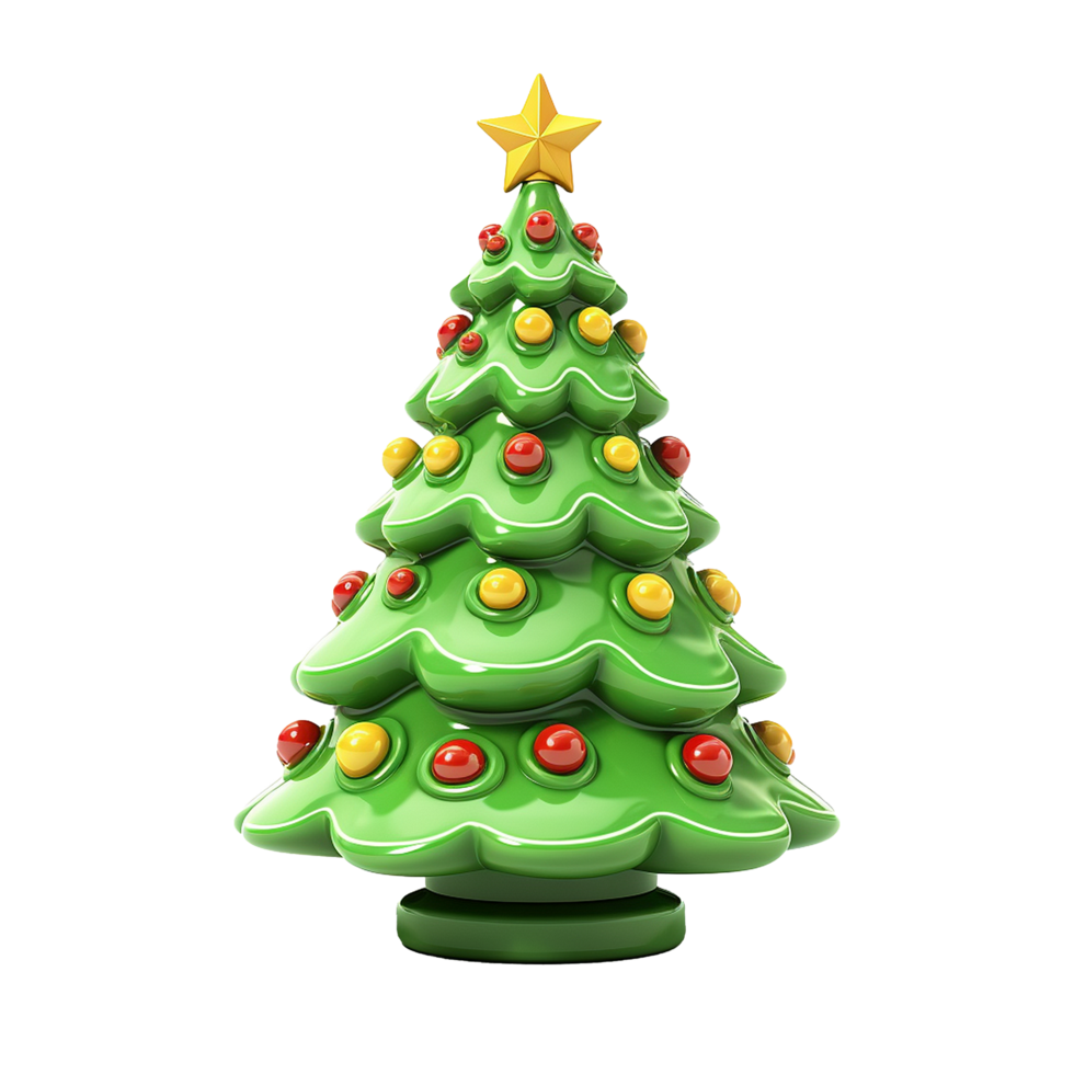 AI generated 3d cartoon christmas tree decoration png isolated on transparent background