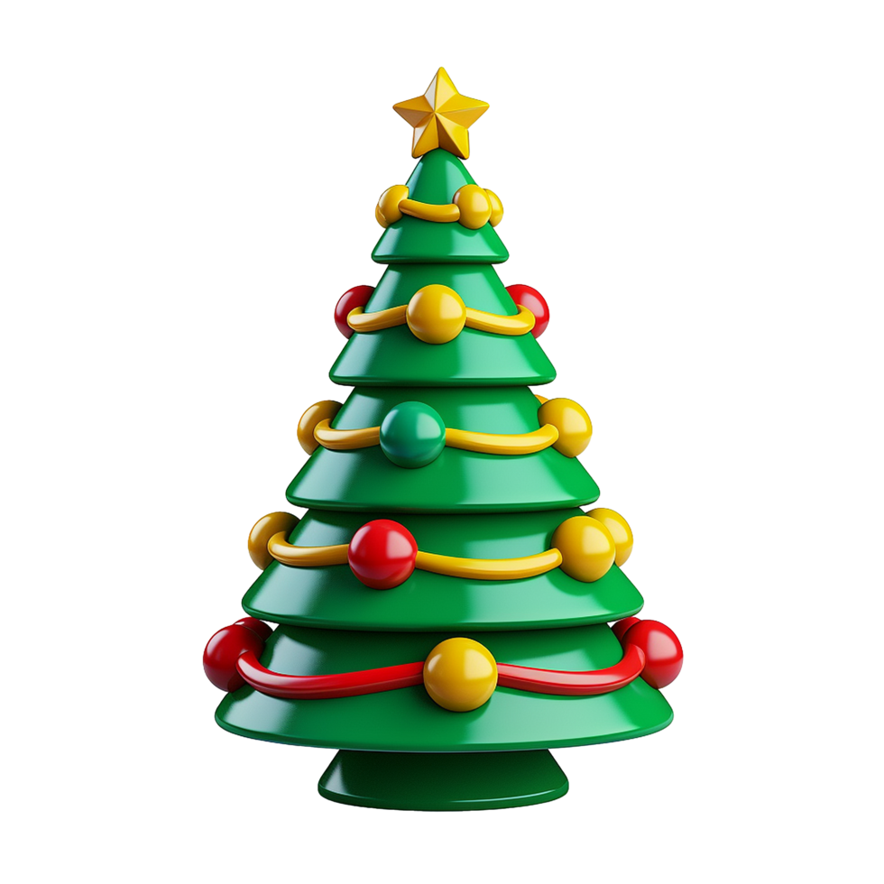AI generated 3d cartoon christmas tree decoration png isolated on transparent background