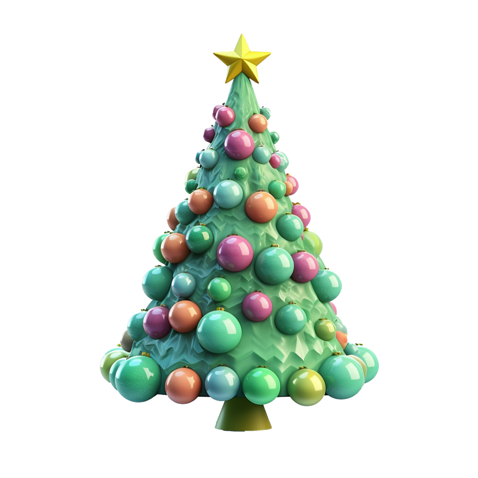 AI generated 3d cartoon christmas tree decoration png isolated on transparent background