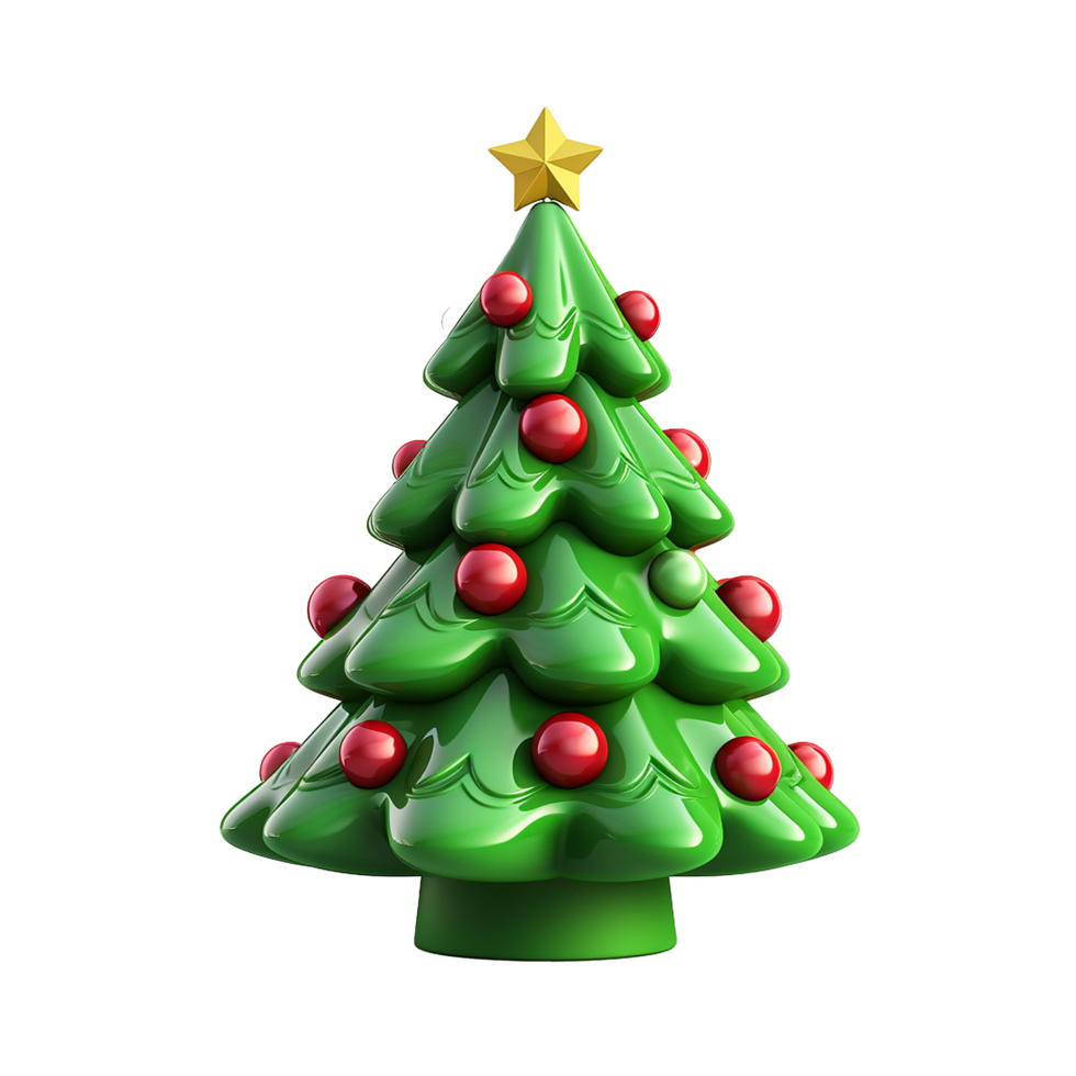 AI generated 3d cartoon christmas tree decoration png isolated on transparent background