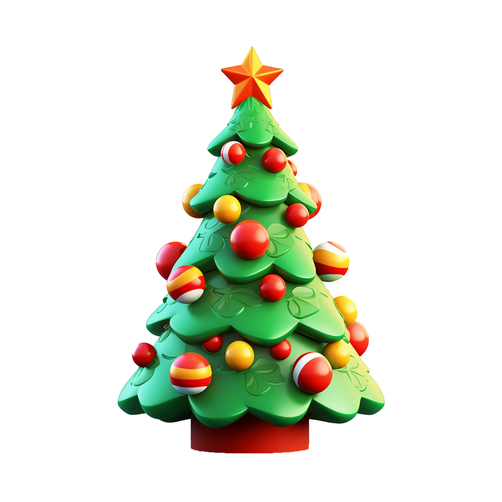 AI generated 3d cartoon christmas tree decoration png isolated on transparent background