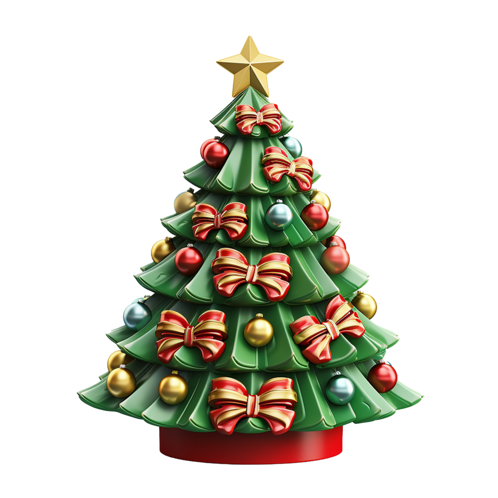 AI generated 3d cartoon christmas tree decoration png isolated on transparent background