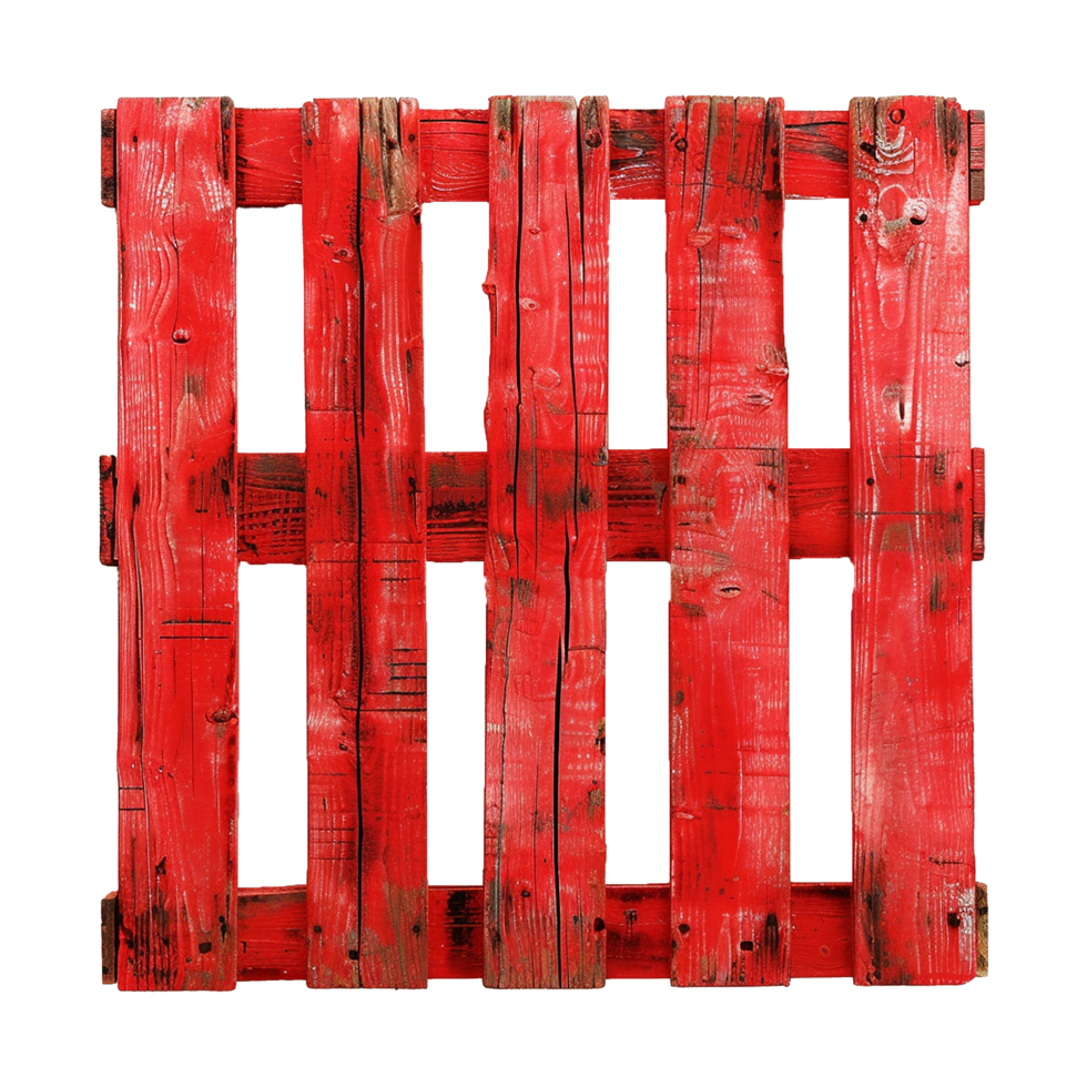 AI generated Red painted wooden pallets isolated on transparent background png