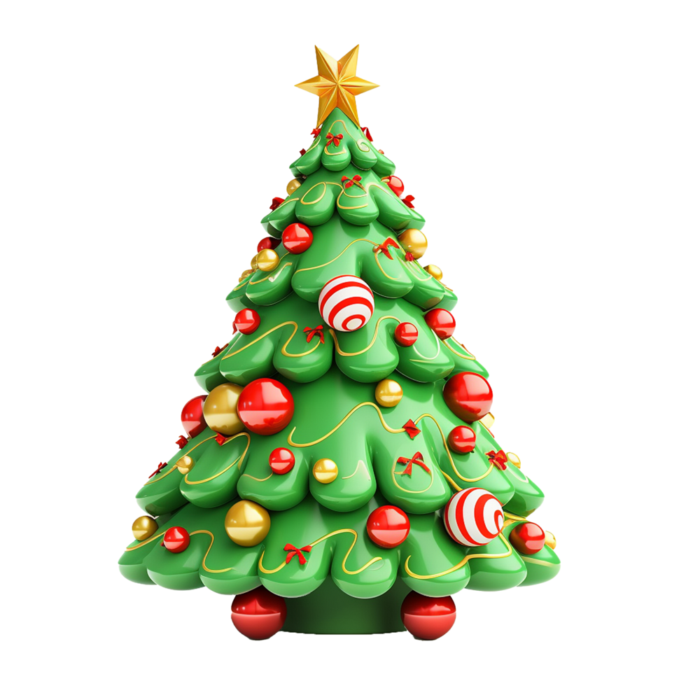 AI generated 3d cartoon christmas tree decoration png isolated on transparent background