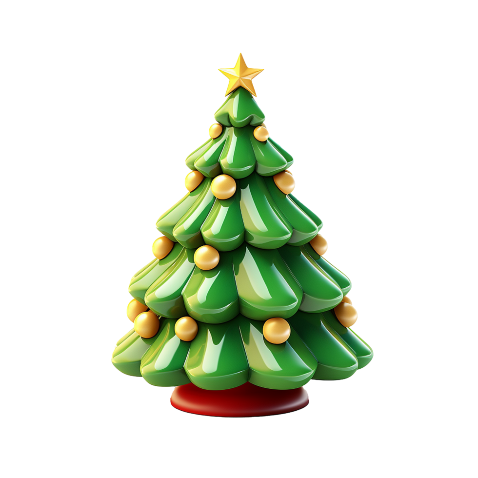 AI generated 3d cartoon christmas tree decoration png isolated on transparent background