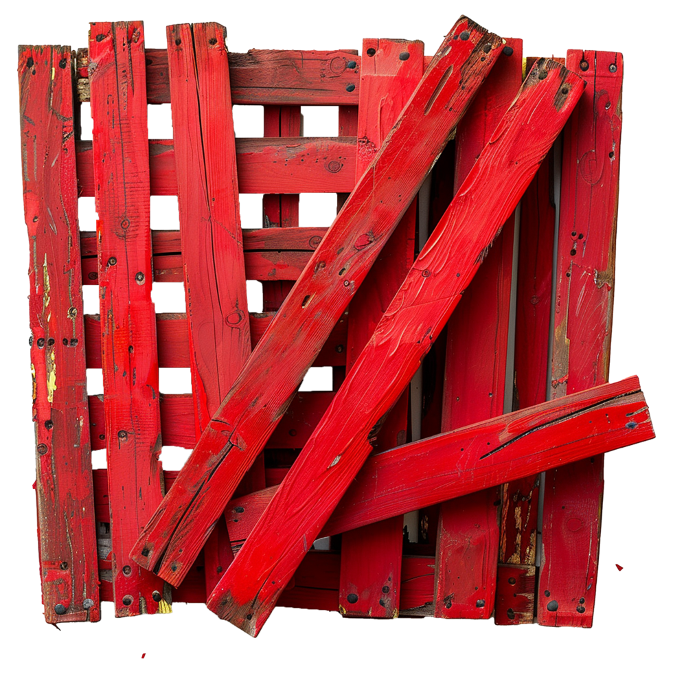 AI generated Red painted wooden pallets isolated on transparent background png