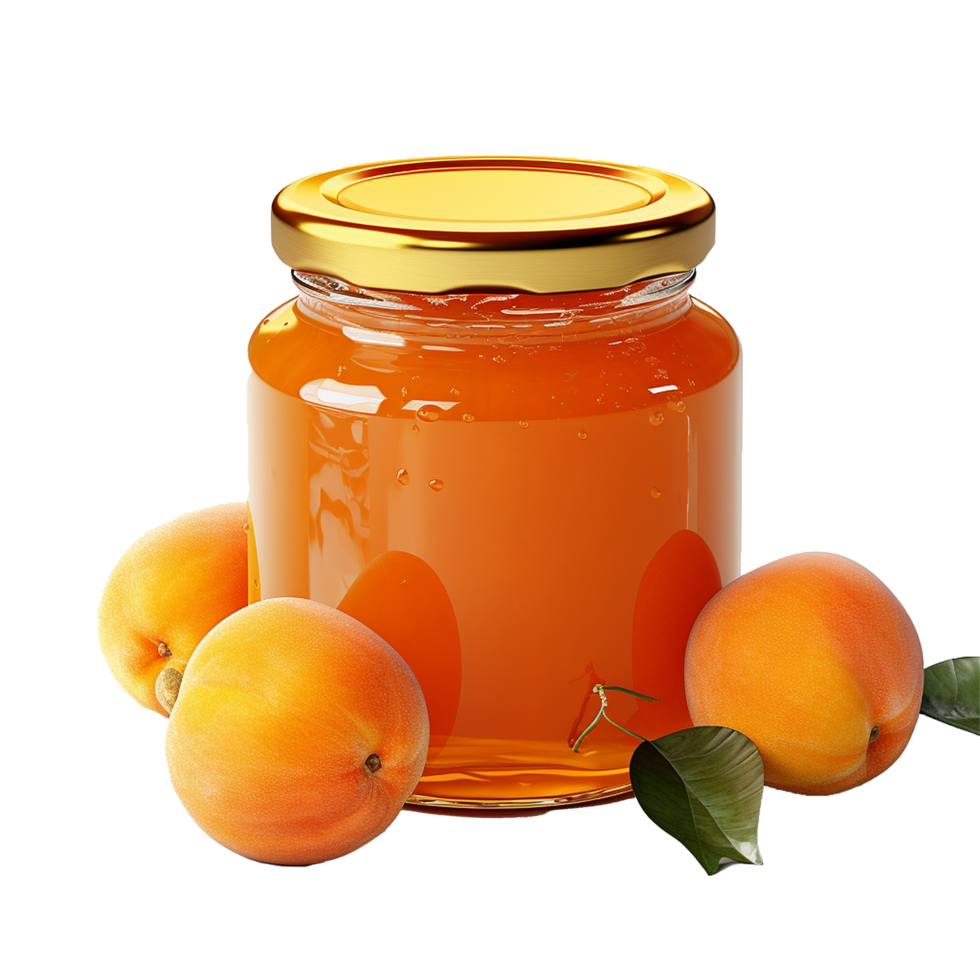 AI generated Fresh tasty apricot jam jar with a gold lid png isolated on transparent background