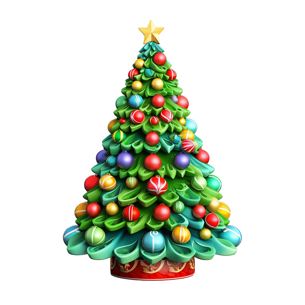 AI generated 3d cartoon christmas tree decoration png isolated on transparent background