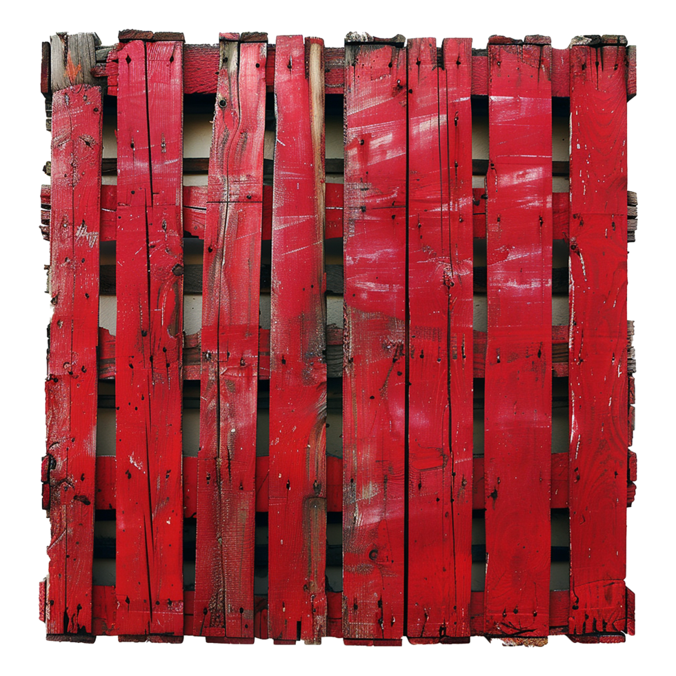 AI generated Red painted wooden pallets isolated on transparent background png