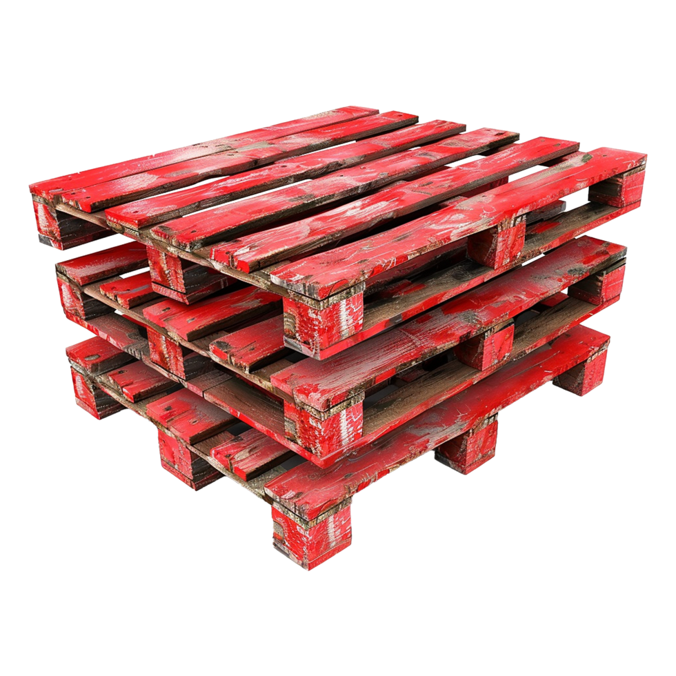 AI generated Red painted wooden pallets isolated on transparent background png