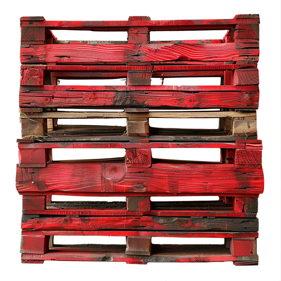 AI generated Red painted wooden pallets isolated on transparent background png