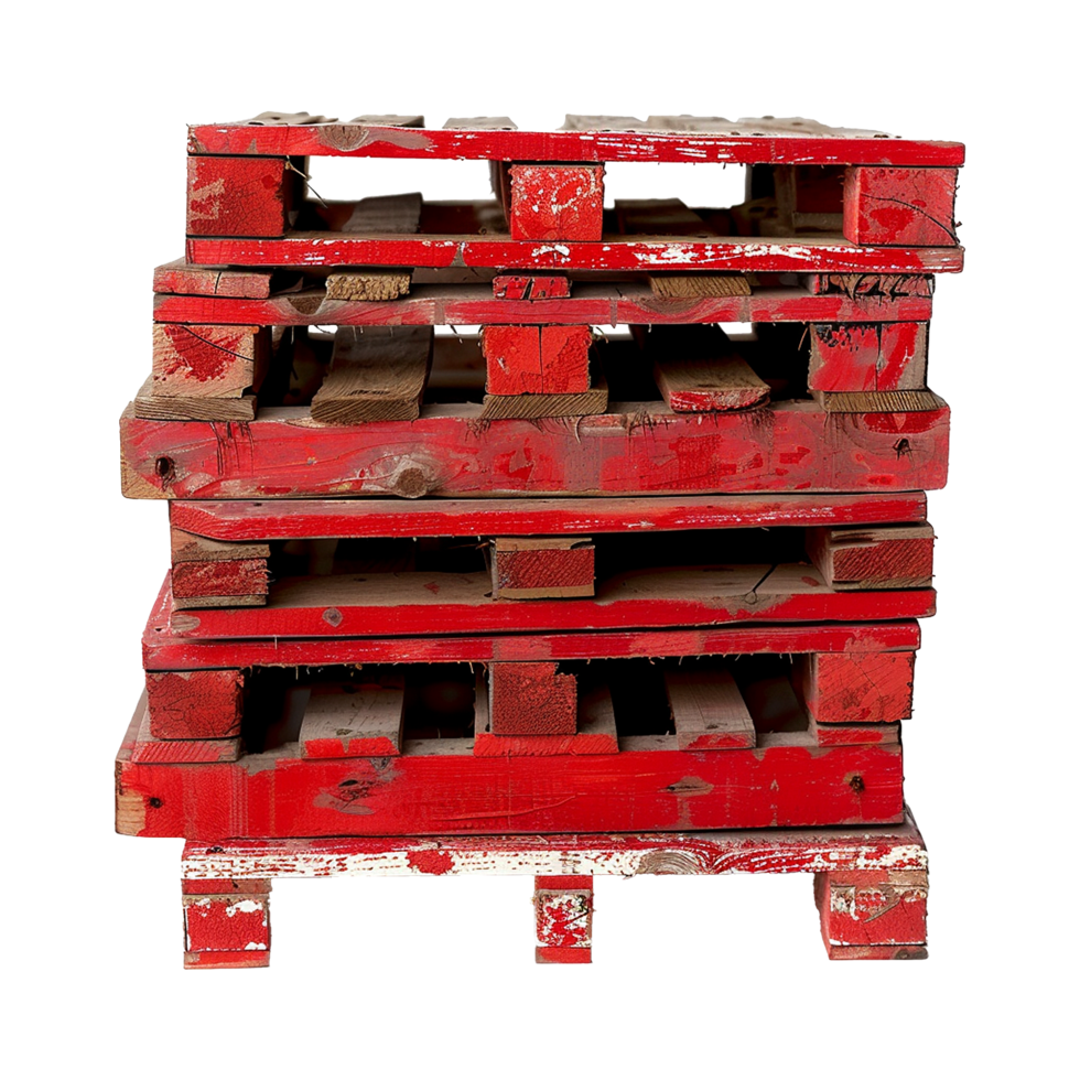 AI generated Red painted wooden pallets isolated on transparent background png