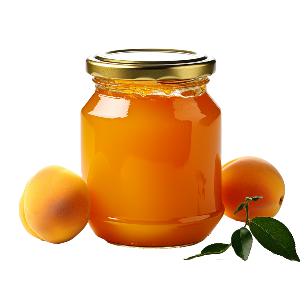 AI generated Fresh tasty apricot jam jar with a gold lid png isolated on transparent background