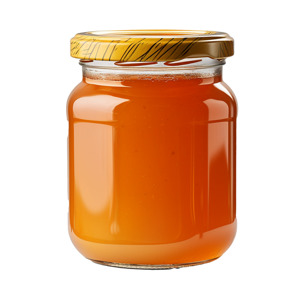 AI generated Fresh tasty apricot jam jar with a gold lid png isolated on transparent background