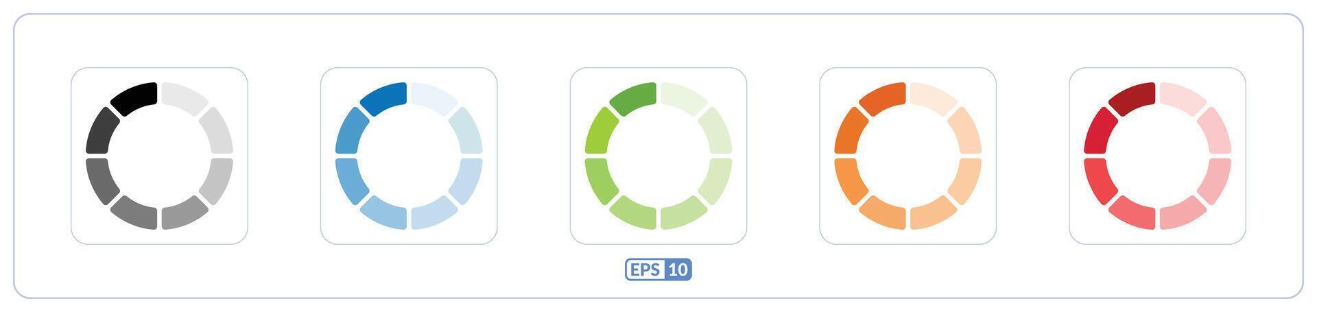 Processing, refresh circular color icon set. vector