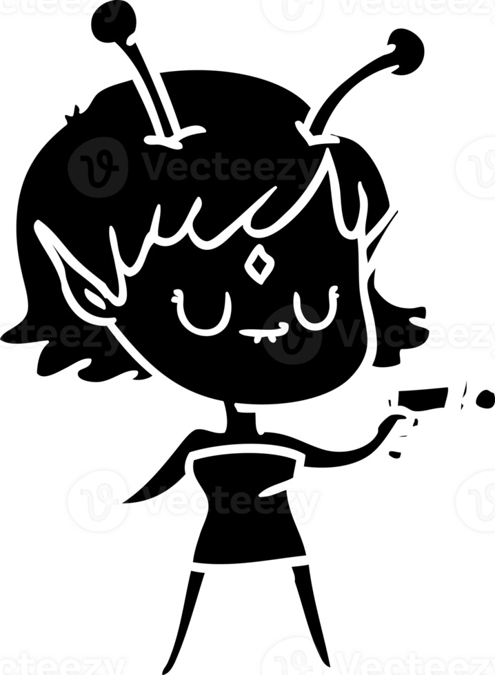 Karikatur Außerirdischer Mädchen mit Strahl Gewehr solide schwarz Symbol png