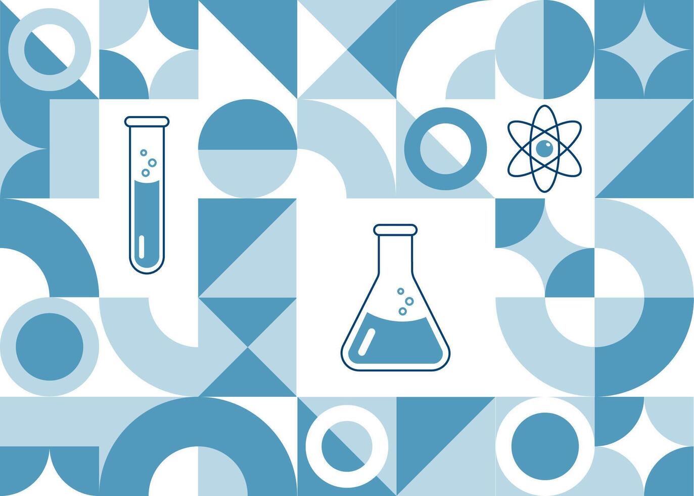 Geometric pattern on the theme of chemistry. Design for background or banner with shapes, test tubes and flasks vector
