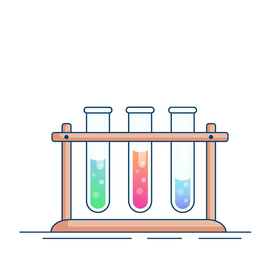 Glass chemical tubes with reagent in a rack. Modern flat design for chemistry, biotechnology, biology vector