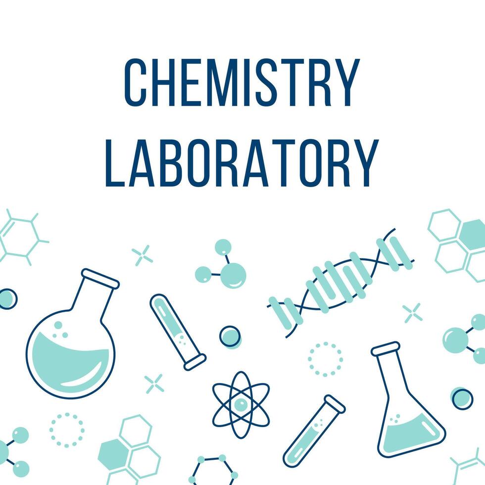 Chemistry Theme Background Illustration with Flasks, Test Tubes and Chemical Elements for Chemistry Lab vector