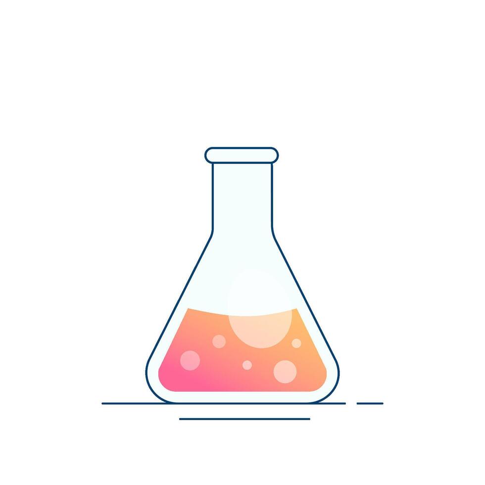 Glass flat-bottomed conical chemical flask with reagent. Modern flat design for chemistry, biotechnology, biology vector