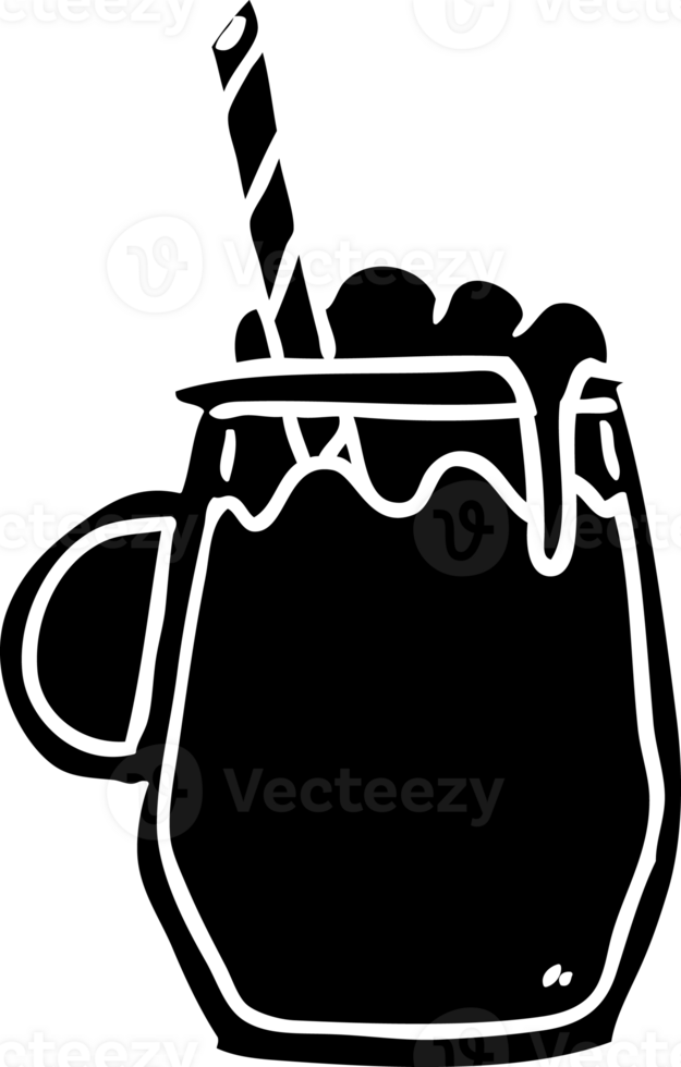 linje teckning av en glas av rot öl med sugrör fast svart ikon png