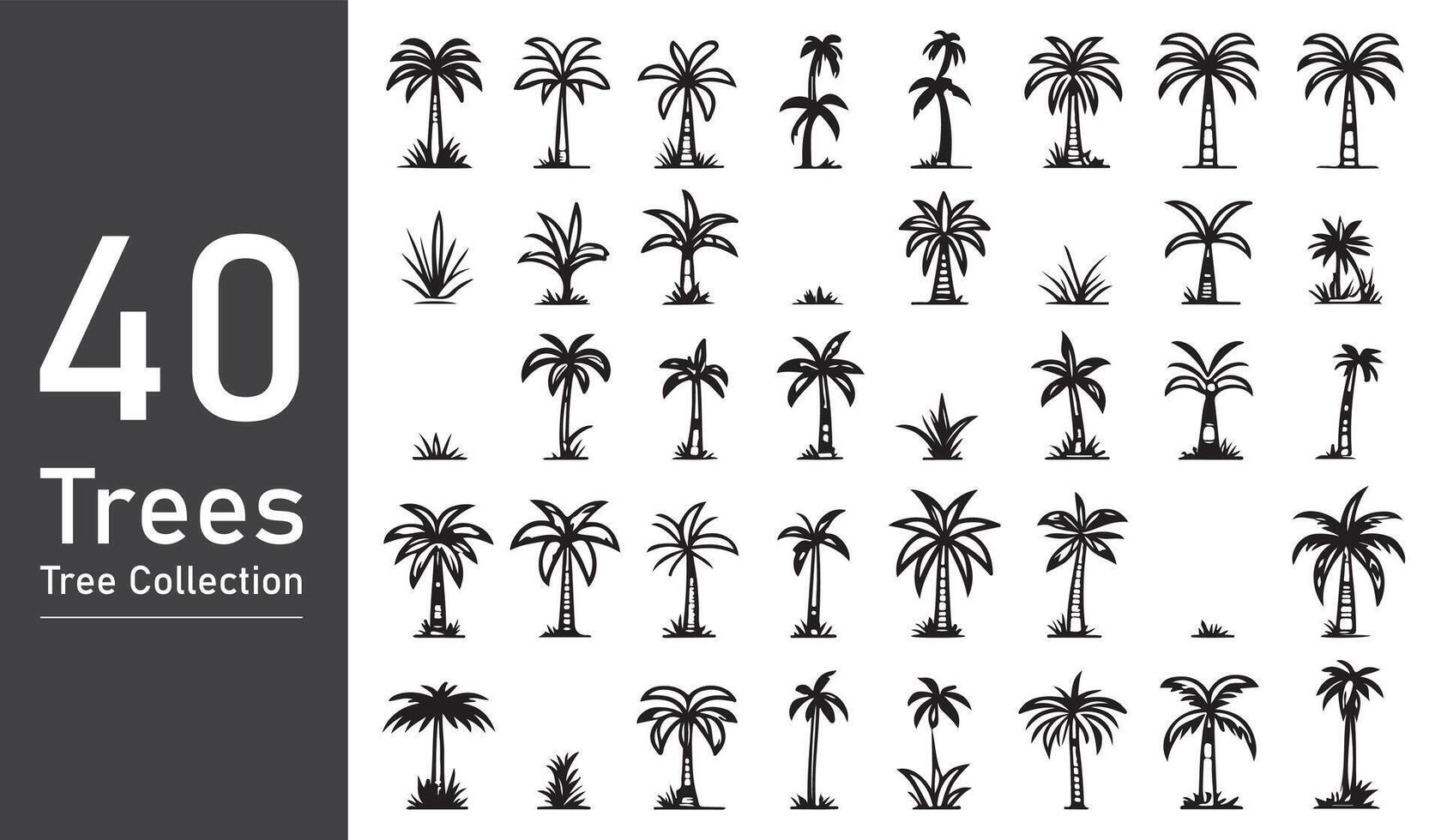silhouette tree line drawing set, Side view, set of graphics trees elements outline symbol. silhouette tree line drawing set, Side view, icon set of graphics trees elements outline symbol. vector
