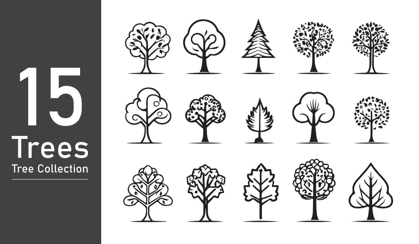 silhouette tree line drawing set, Side view, set of graphics trees elements outline symbol. silhouette tree line drawing set, Side view, icon set of graphics trees elements outline symbol. vector