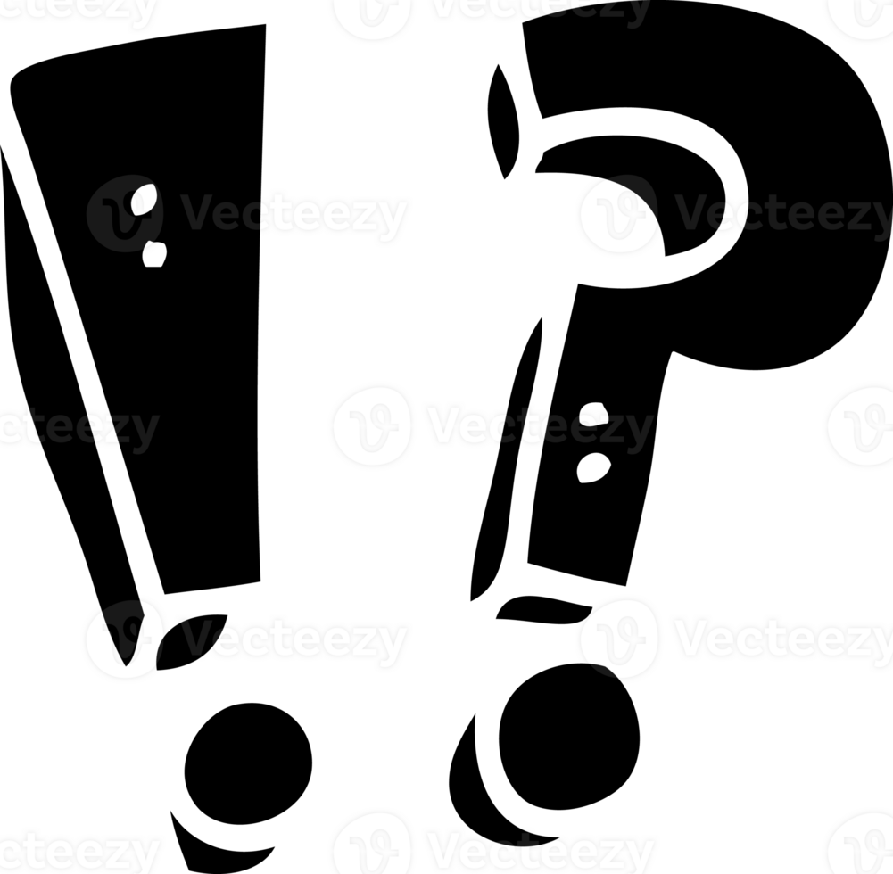 line drawing cartoon question mark and exclamation mark solid black icon png