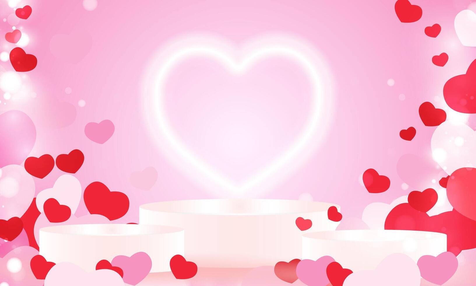 Abstract Happy Valentine's days neon heart pink background with for vector poster design