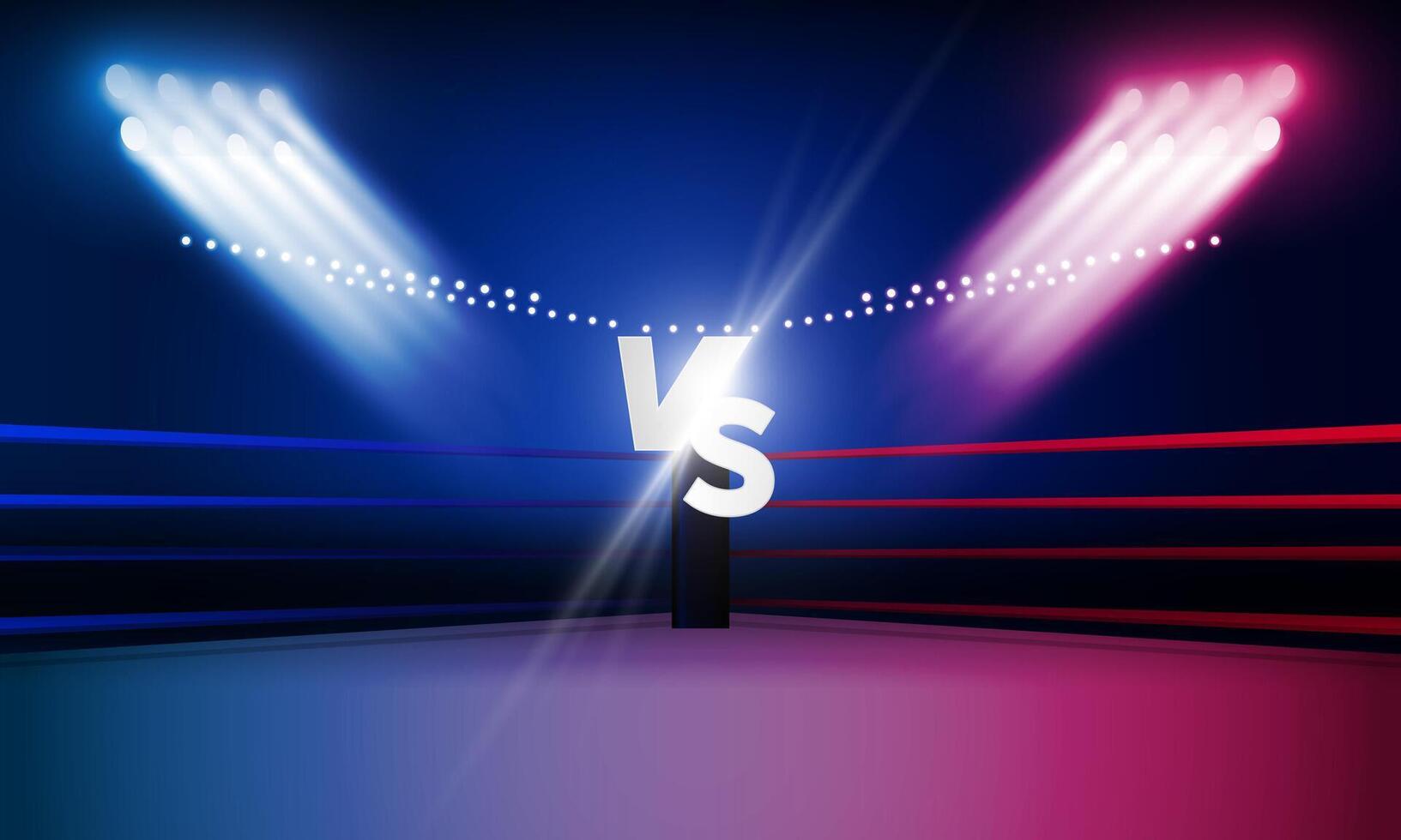 Boxing ring arena and spotlight floodlights vector design.