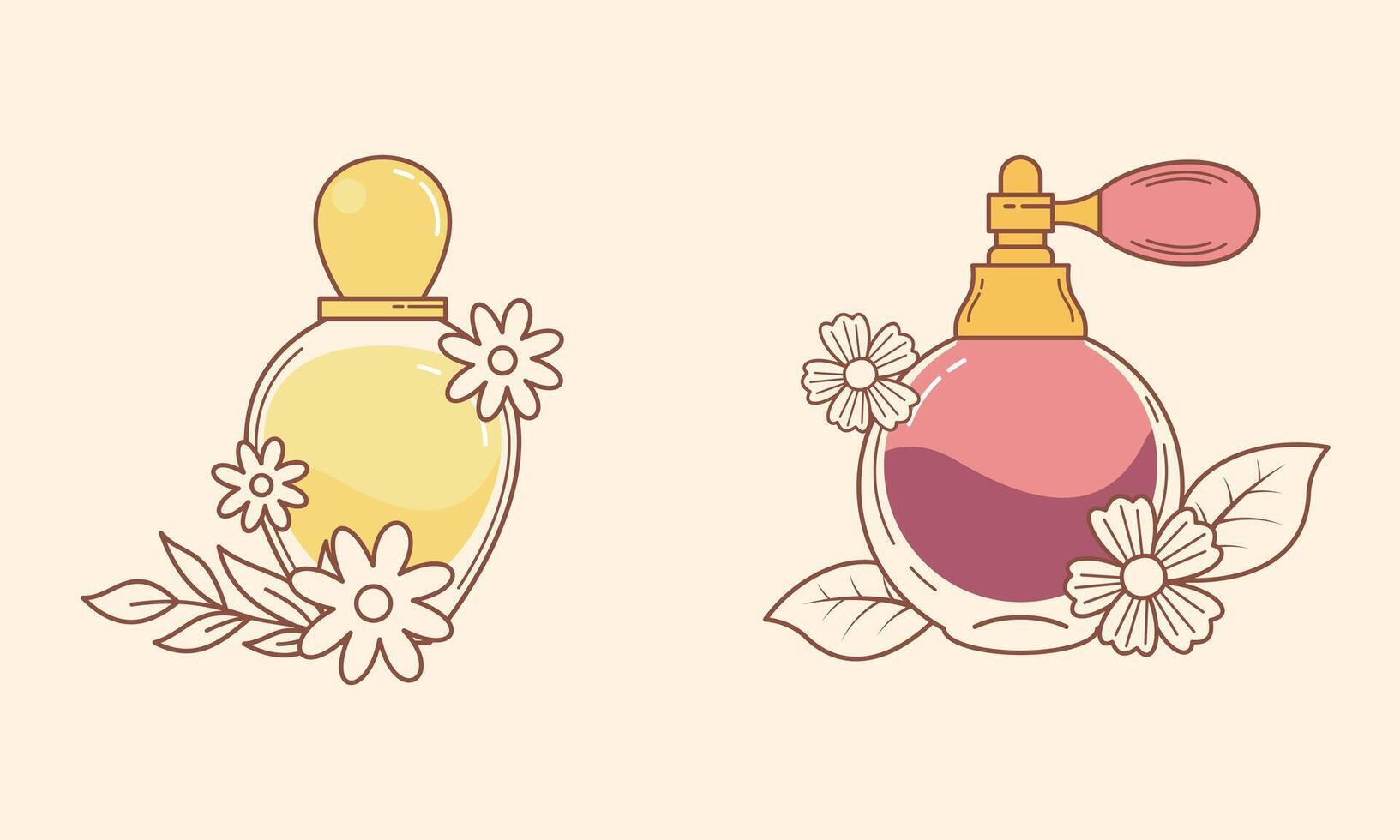 Set of different perfume bottles with ingredients vector