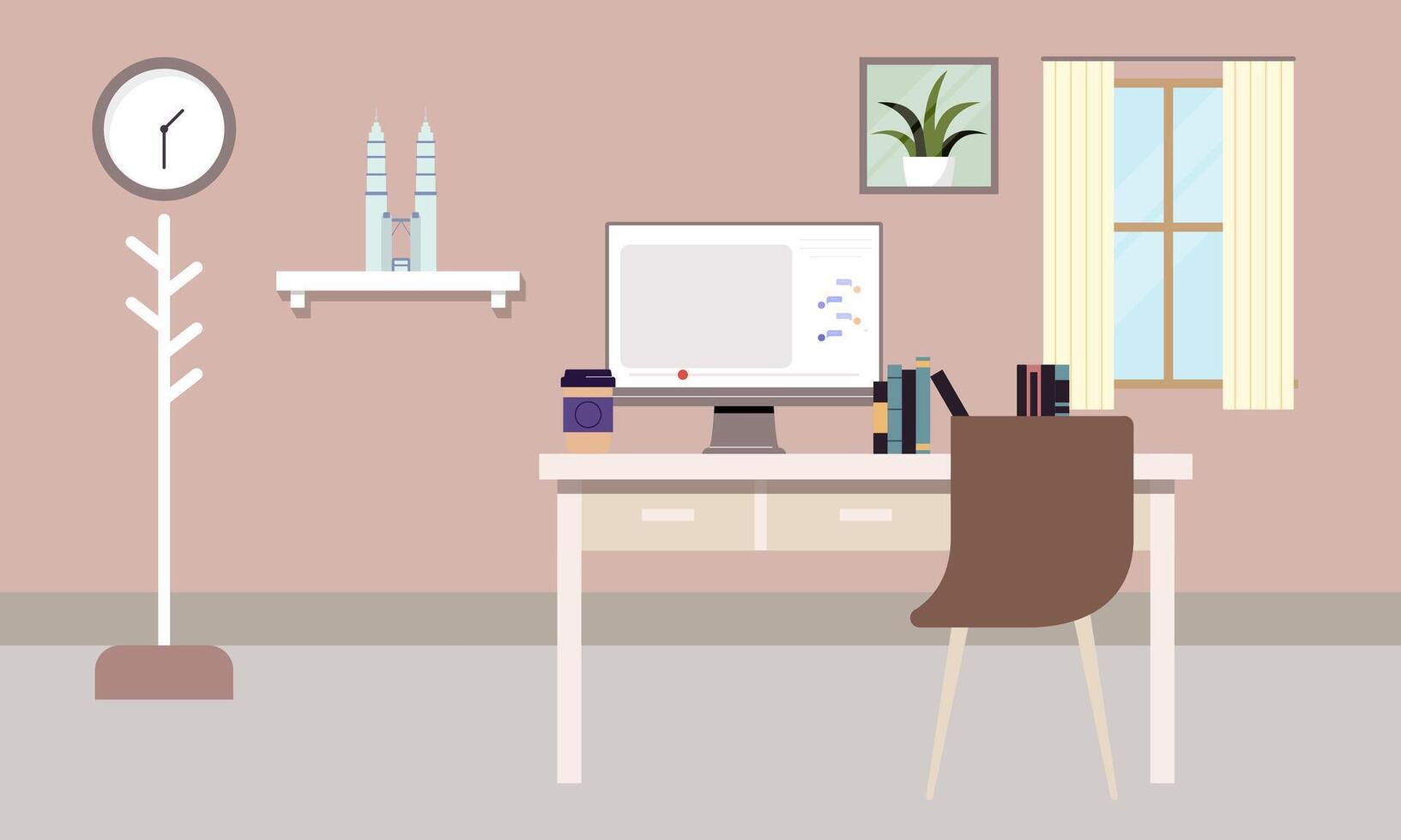 Workplace in sunny room. Stylish and modern interior vector