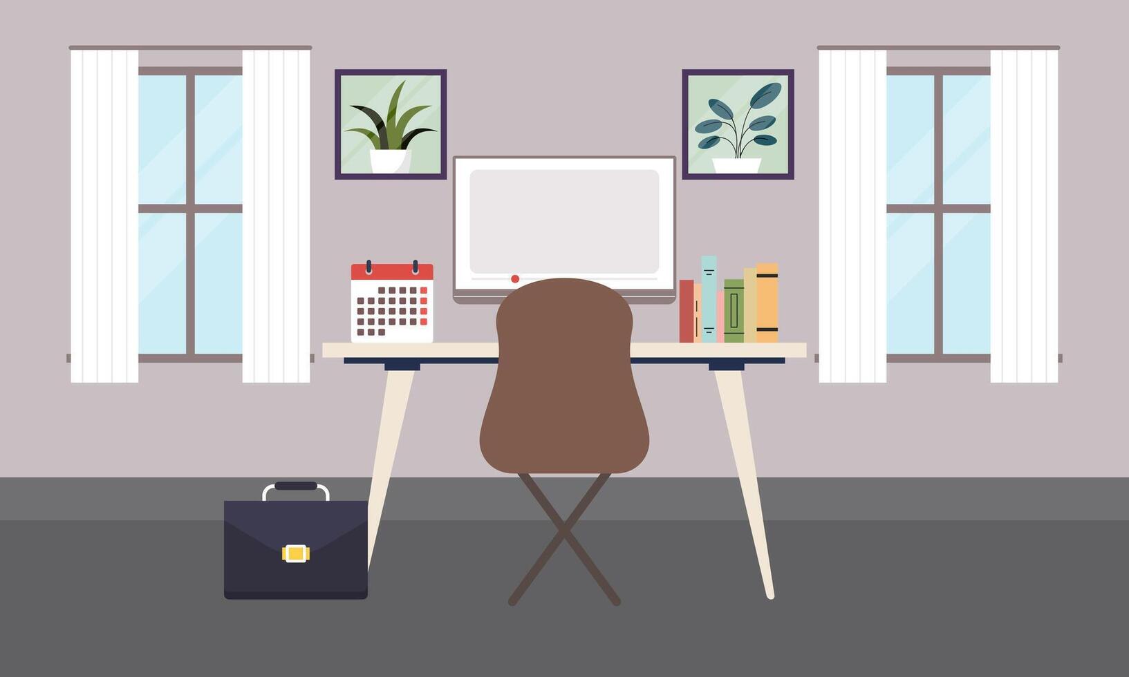 Workplace in sunny room. Stylish and modern interior vector