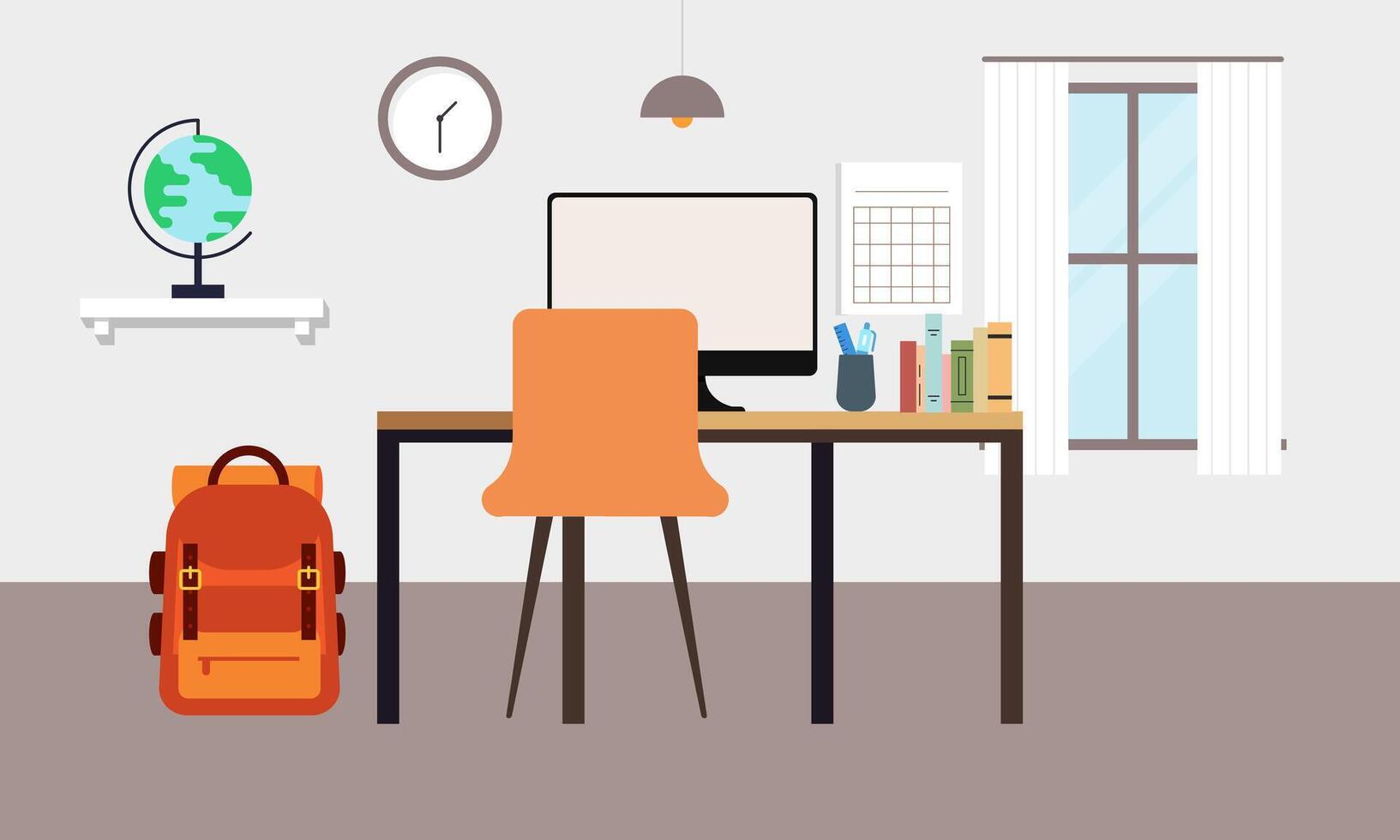 Workplace in sunny room. Stylish and modern interior vector