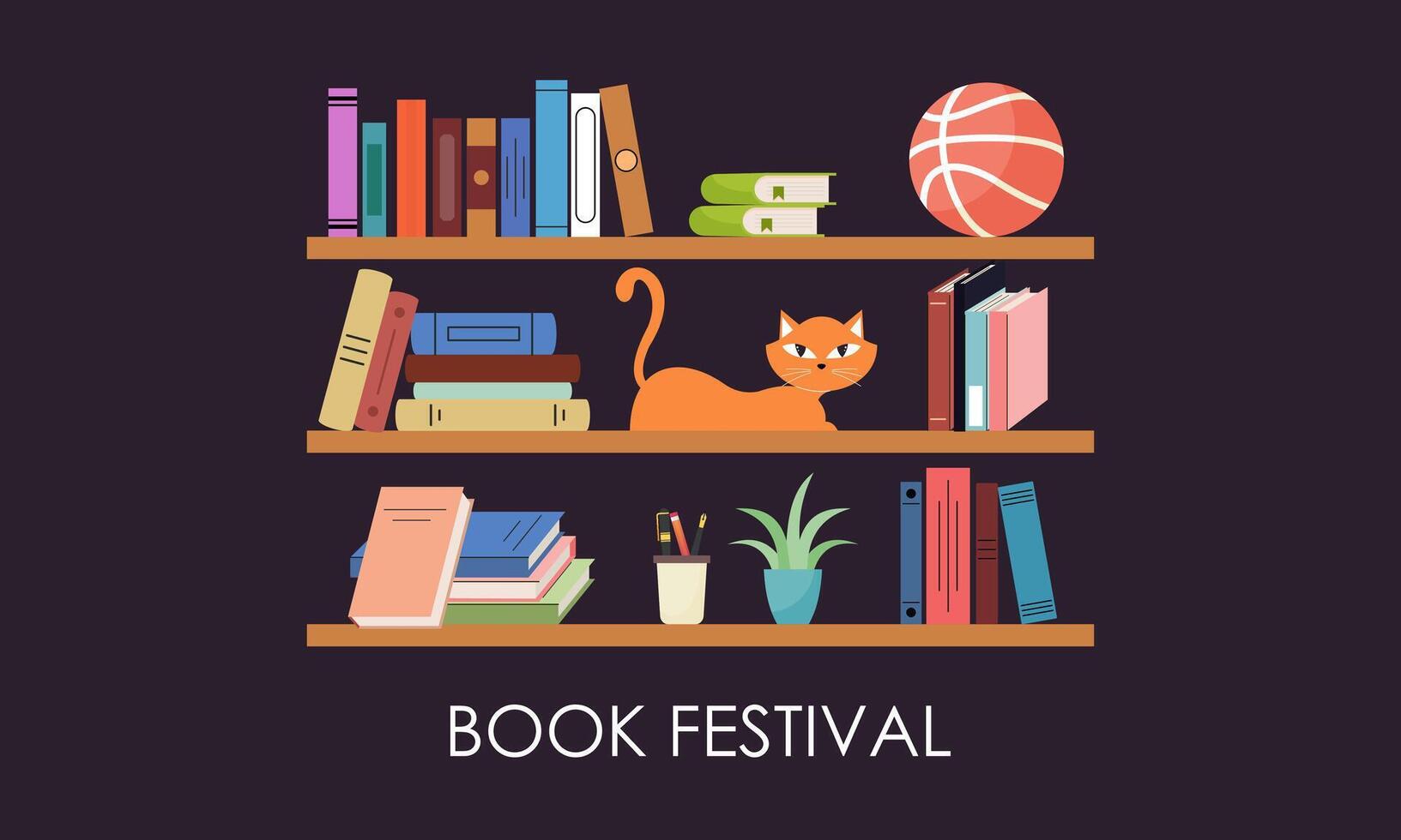 Bookshelf concept illustration for book festival and fair vector