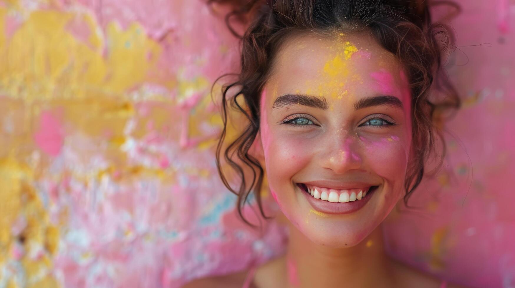 AI generated Woman With Yellow and Pink Paint on Face photo