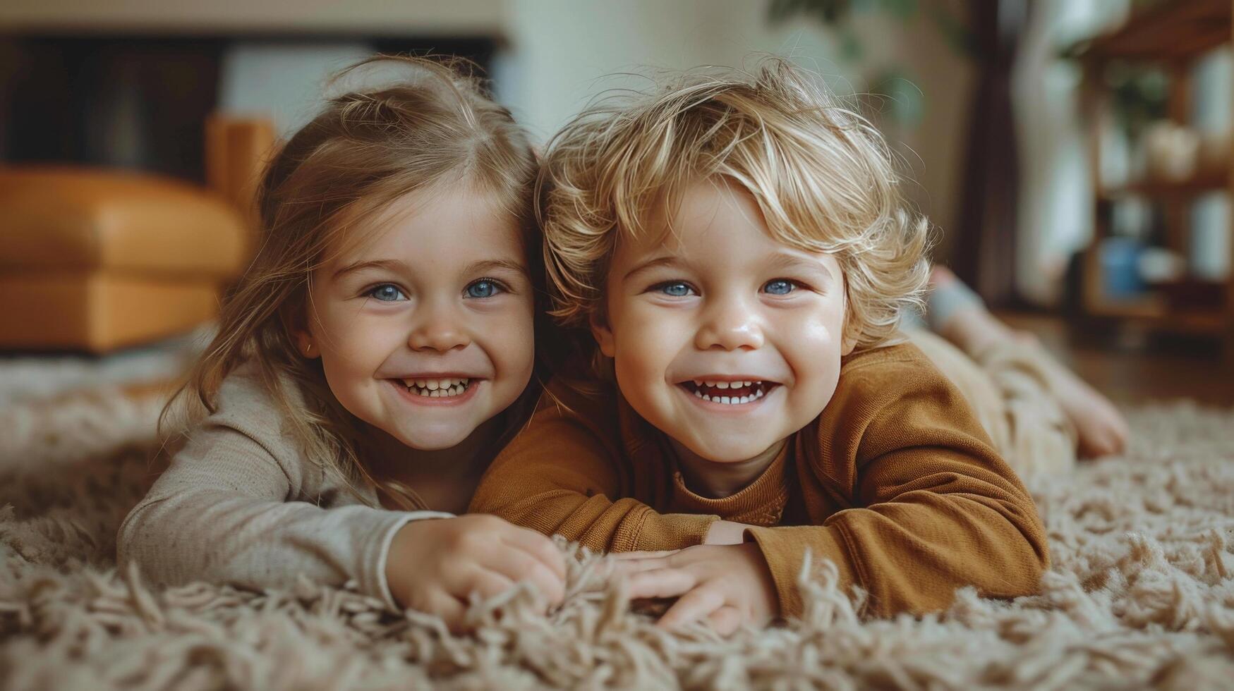 AI generated Two Little Girls Laying on a Carpet photo