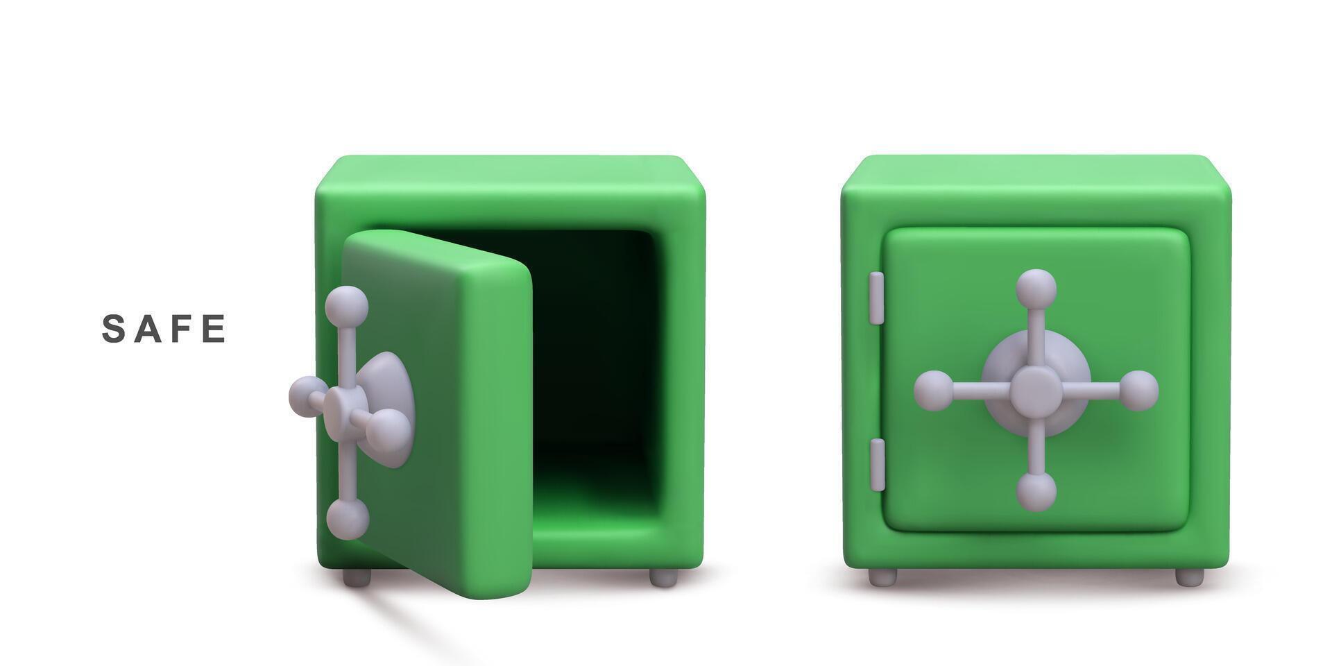 3d realistic two green safes isolated on white background. Vector illustration.