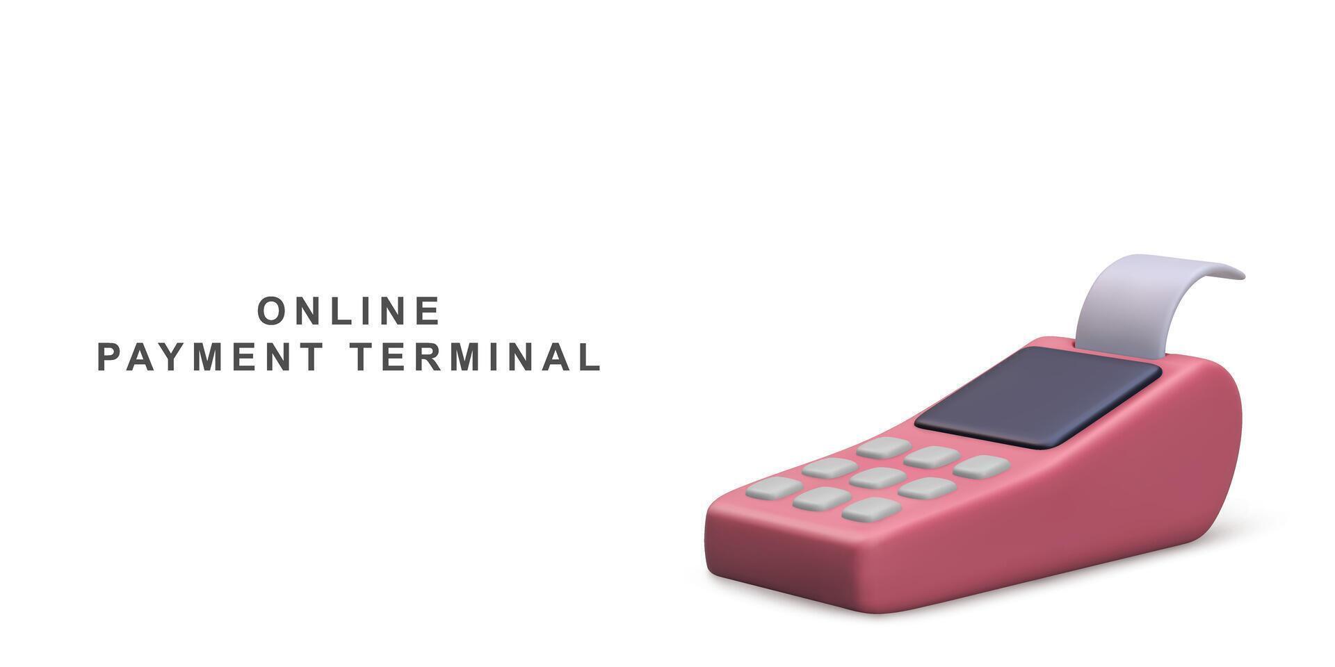 3d Pos terminal payment methods, online shopping payment by credit card. Vector illustration.