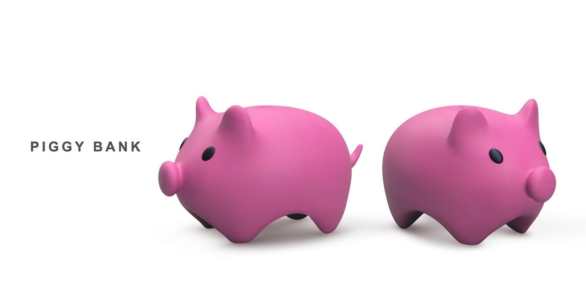 3D realistic two Pink piggy banks. Vector illustration.