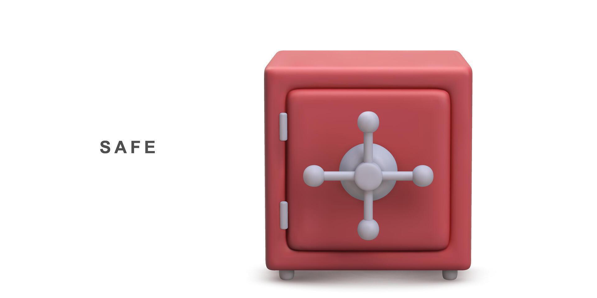 3d realistic red safe isolated on white background. Vector illustration.