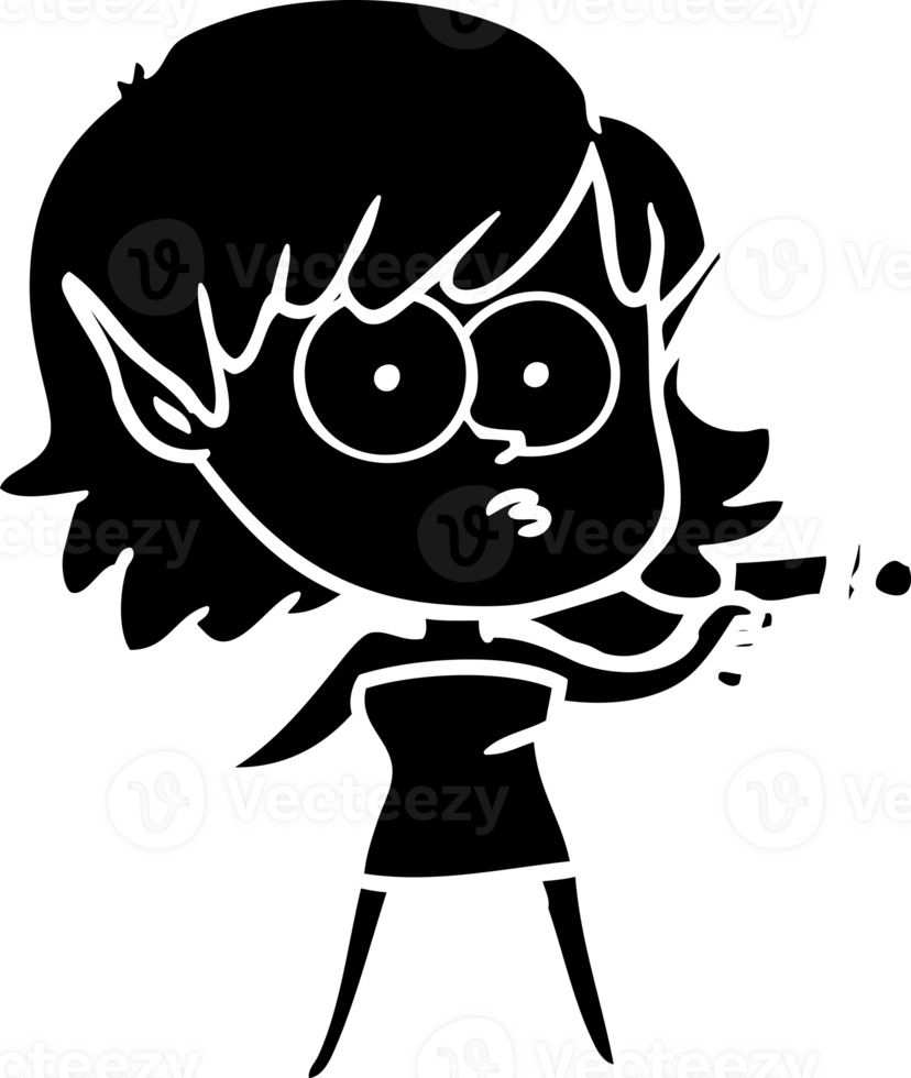 Karikatur Elf Mädchen mit Strahl Gewehr solide schwarz Symbol png