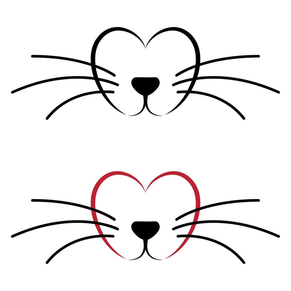 vector cat silhouette heart set