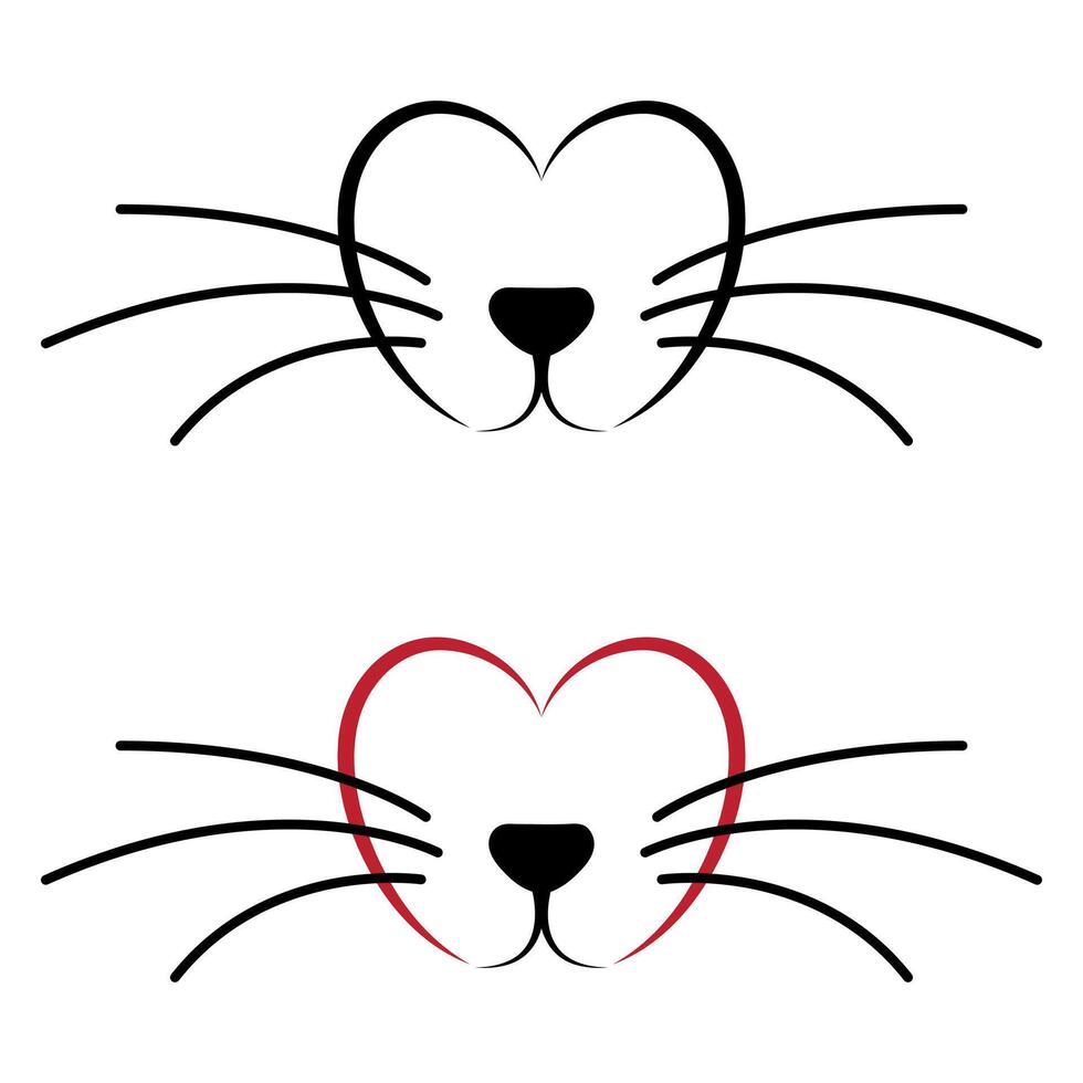 vector cat silhouette heart set