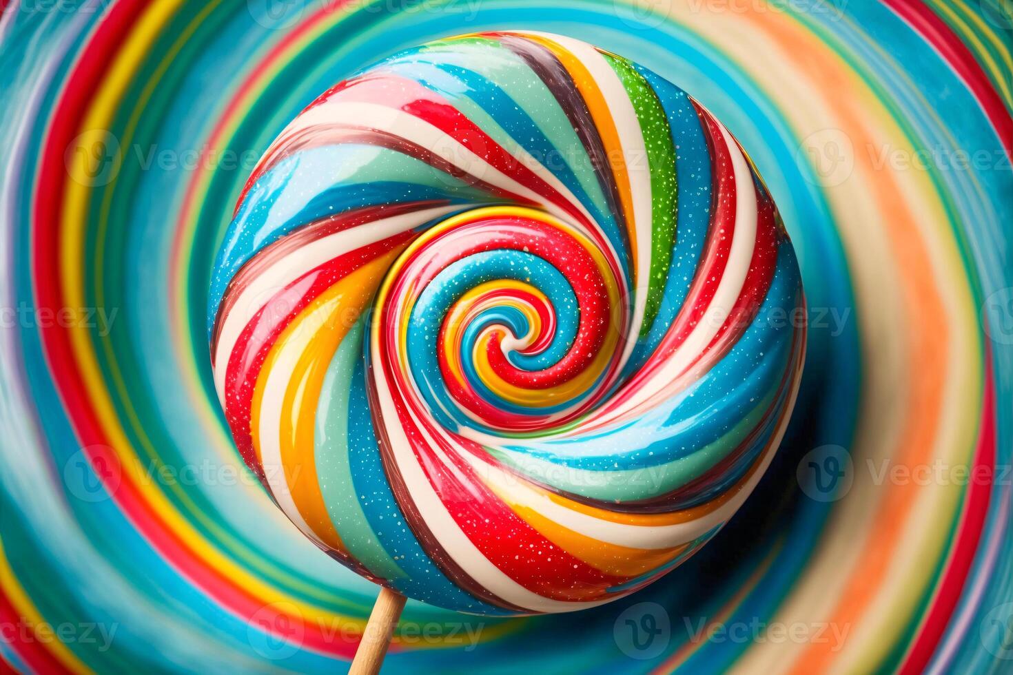 AI generated Colorful candy swirl background. Glossy mixed paint. Close up view with depth of field photo