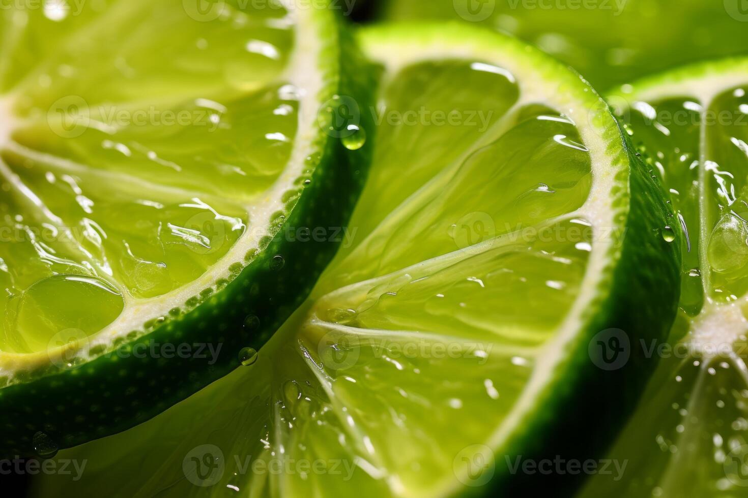 AI generated A macro shot of a sliced lime with green zest. Generative AI photo