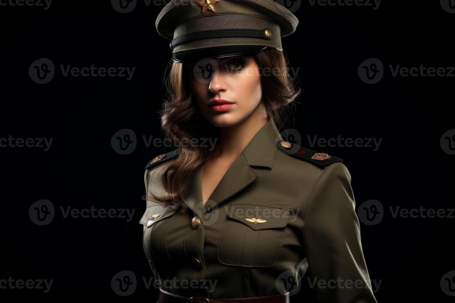 ai generado autoritario sexy mujer policía uniforme calle retrato. generar ai foto